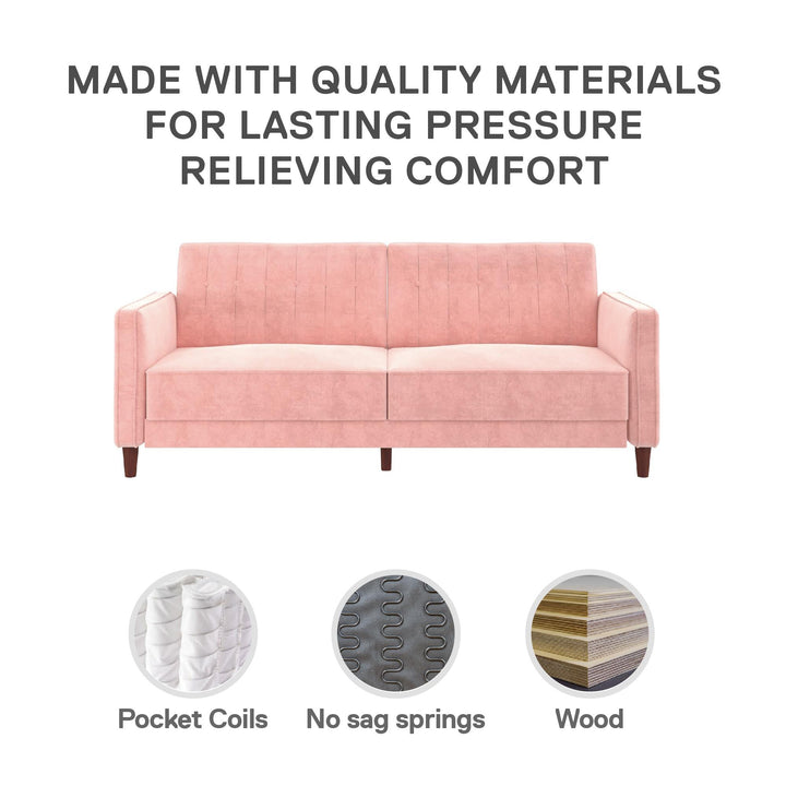 Pin Tufted Transitional Futon with Vertical Stitching and Button Tufting - Pink