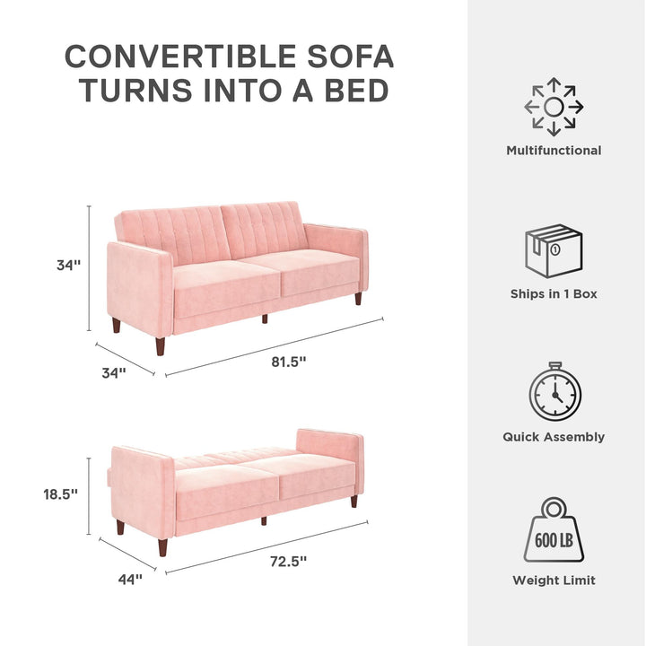 Pin Tufted Transitional Futon with Vertical Stitching and Button Tufting - Pink