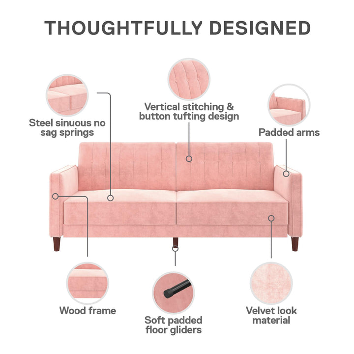 Pin Tufted Transitional Futon with Vertical Stitching and Button Tufting - Pink