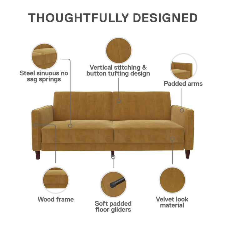 Pin Tufted Transitional Futon with Vertical Stitching and Button Tufting - Mustard