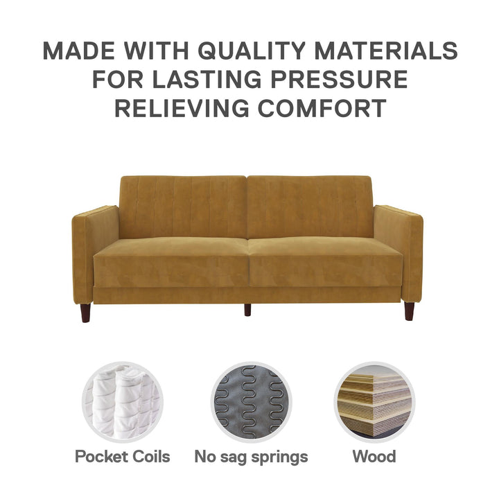 Pin Tufted Transitional Futon with Vertical Stitching and Button Tufting - Mustard