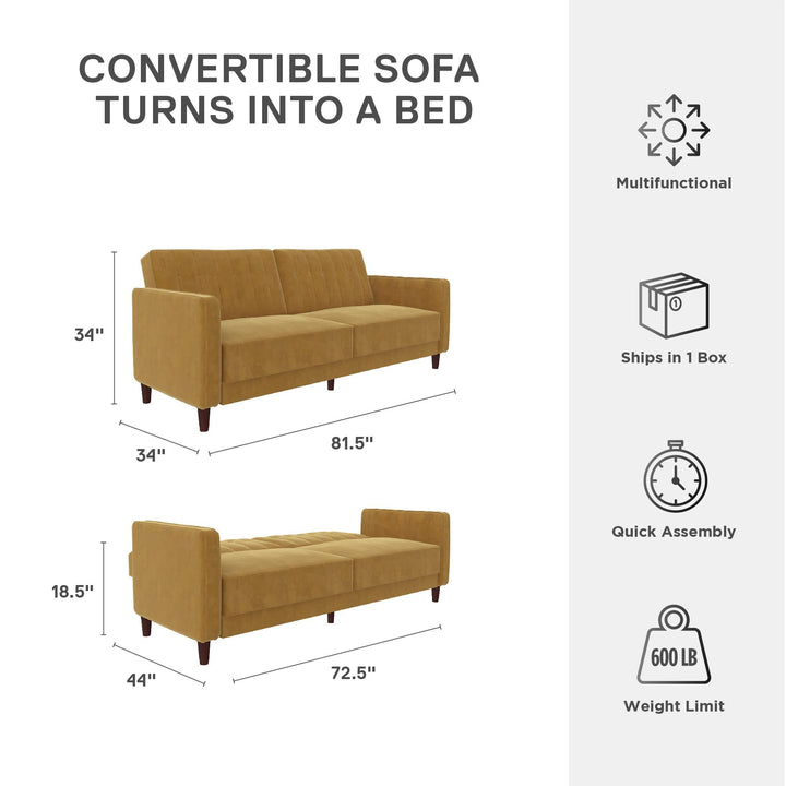 Pin Tufted Transitional Futon with Vertical Stitching and Button Tufting - Mustard