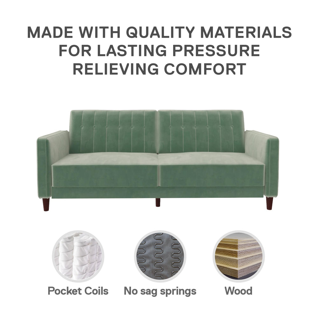 Pin Tufted Transitional Futon with Vertical Stitching and Button Tufting - Light Green