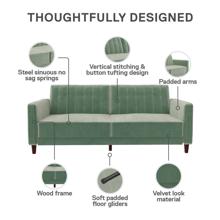 Pin Tufted Transitional Futon with Vertical Stitching and Button Tufting - Light Green