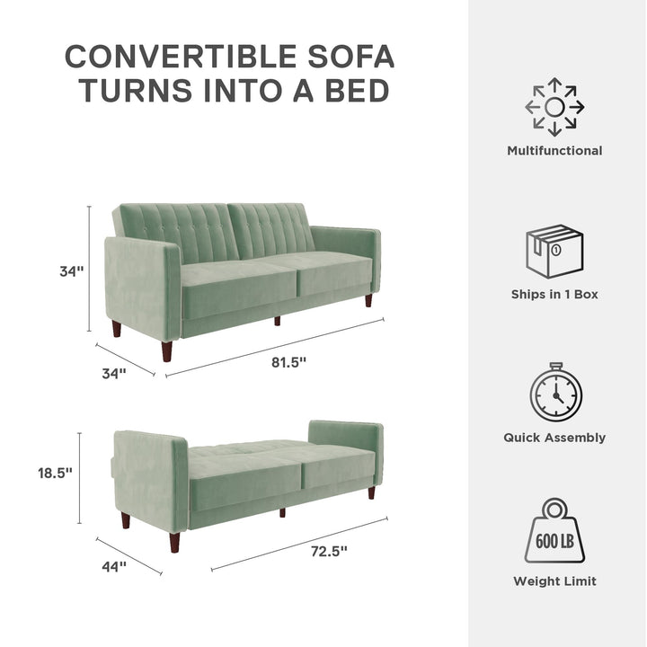 Pin Tufted Transitional Futon with Vertical Stitching and Button Tufting - Light Green