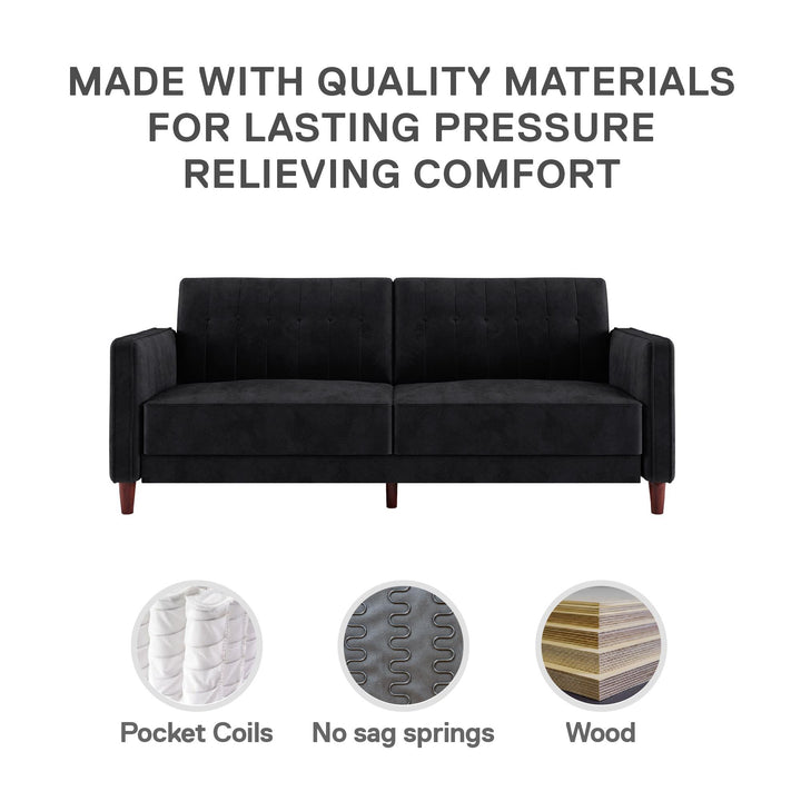 Pin Tufted Transitional Futon with Vertical Stitching and Button Tufting - Black