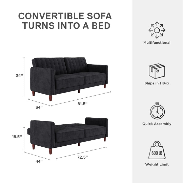 Pin Tufted Transitional Futon with Vertical Stitching and Button Tufting - Black