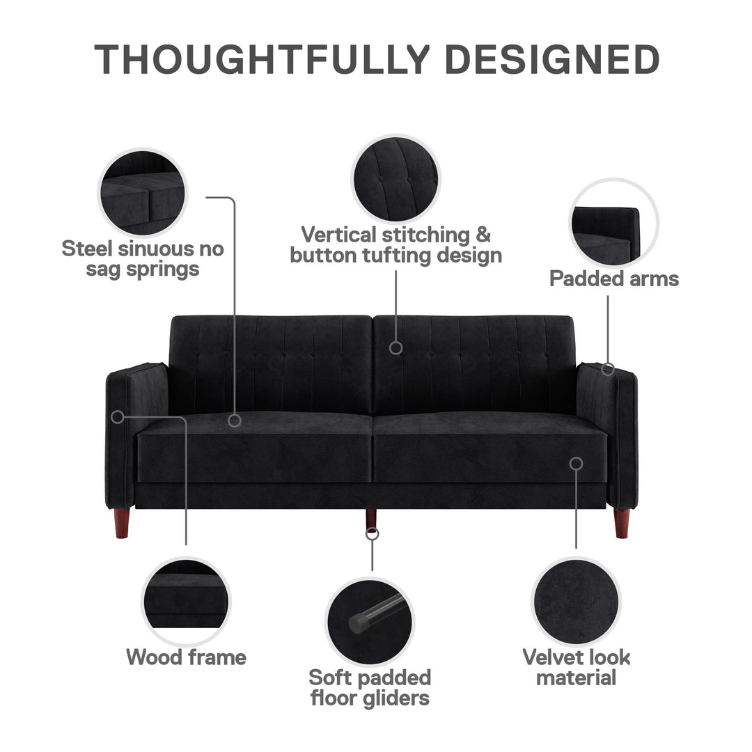 Pin Tufted Transitional Futon with Vertical Stitching and Button Tufting - Black