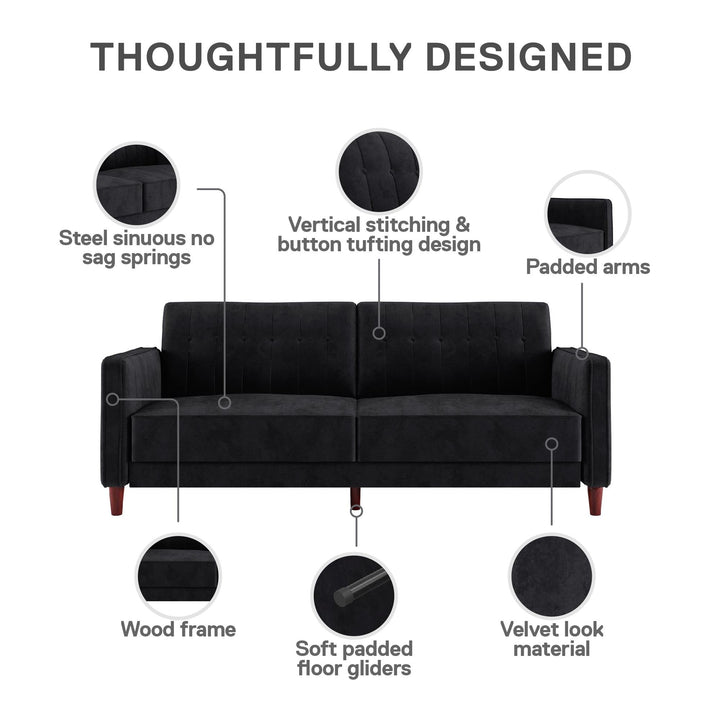 Pin Tufted Transitional Futon with Vertical Stitching and Button Tufting - Black