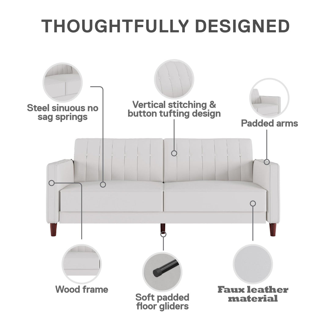 Pin Tufted Transitional Futon with Vertical Stitching and Button Tufting - White