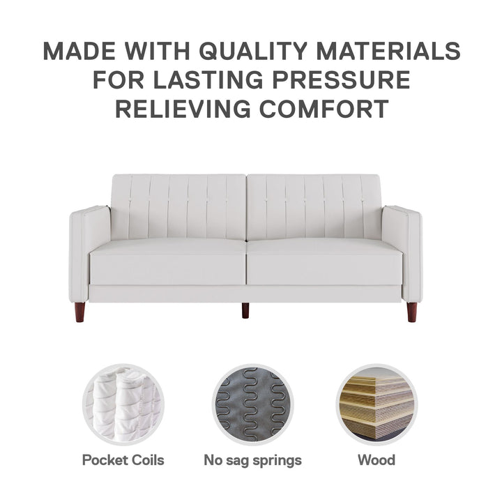 Pin Tufted Transitional Futon with Vertical Stitching and Button Tufting - White