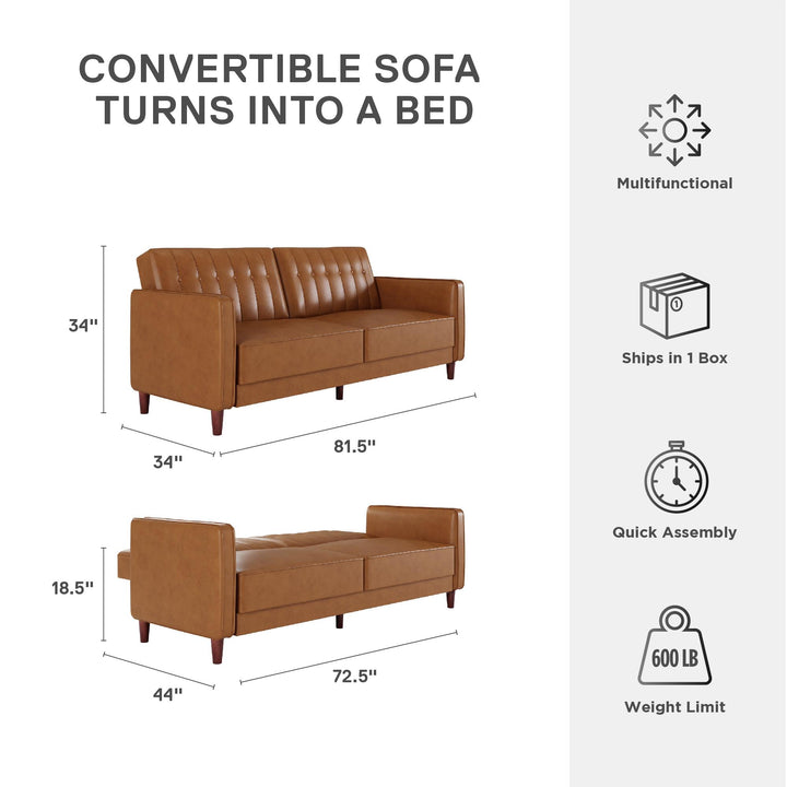 Pin Tufted Transitional Futon with Vertical Stitching and Button Tufting - Camel
