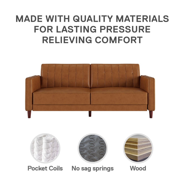 Pin Tufted Transitional Futon with Vertical Stitching and Button Tufting - Camel