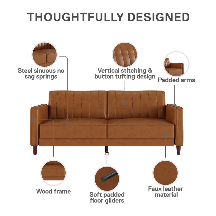 Pin Tufted Transitional Futon with Vertical Stitching and Button Tufting - Camel