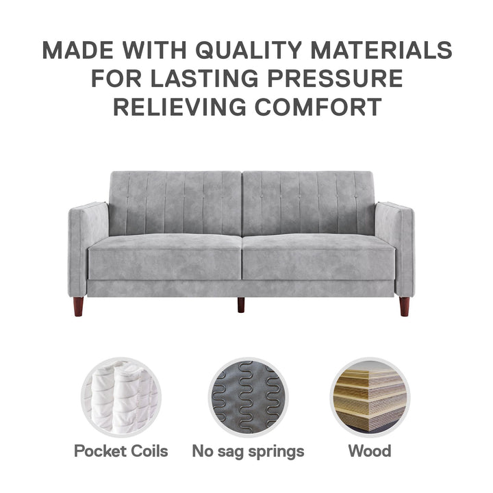Pin Tufted Transitional Futon with Vertical Stitching and Button Tufting - Light Gray