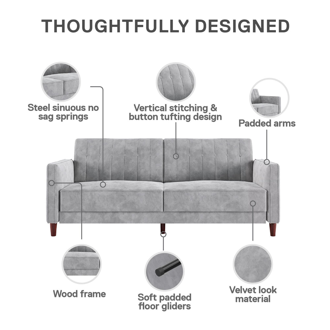 Pin Tufted Transitional Futon with Vertical Stitching and Button Tufting - Light Gray