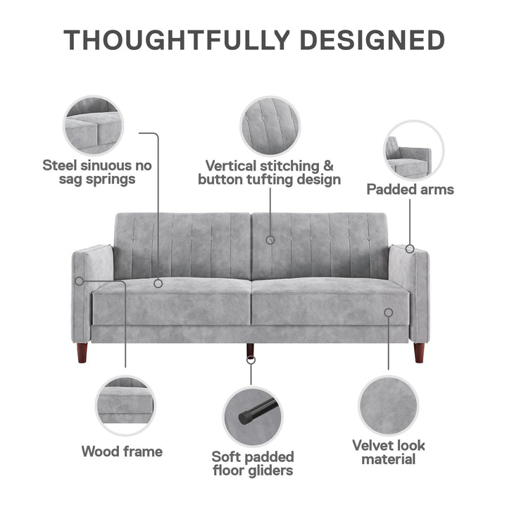 Pin Tufted Transitional Futon with Vertical Stitching and Button Tufting - Light Gray
