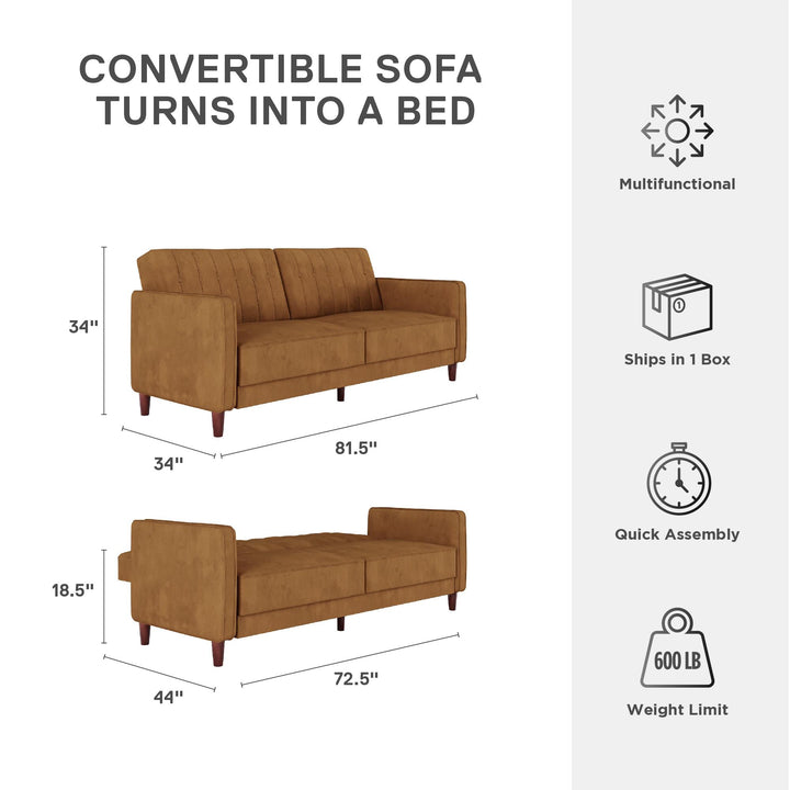 Pin Tufted Transitional Futon with Vertical Stitching and Button Tufting - Rust