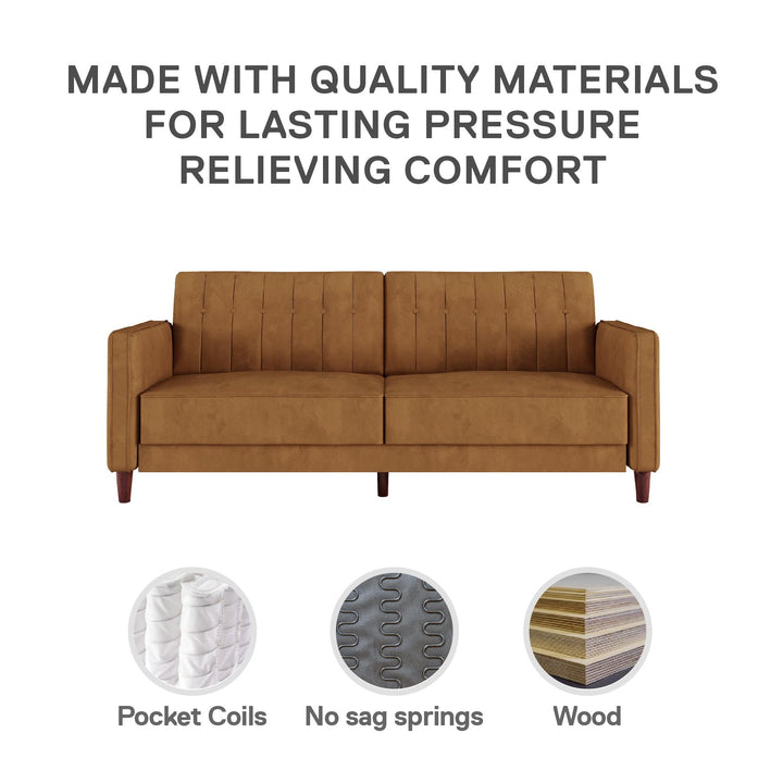 Pin Tufted Transitional Futon with Vertical Stitching and Button Tufting - Rust