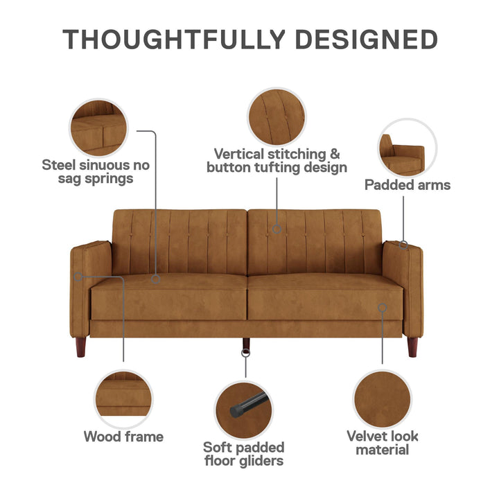 Pin Tufted Transitional Futon with Vertical Stitching and Button Tufting - Rust