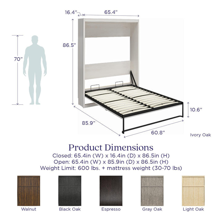 Paramount Queen Size Murphy Bed with Metal Folding Mechanism - Gray Oak - Queen