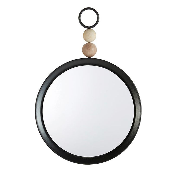 Beaded Hanging Mirror - Black - Small