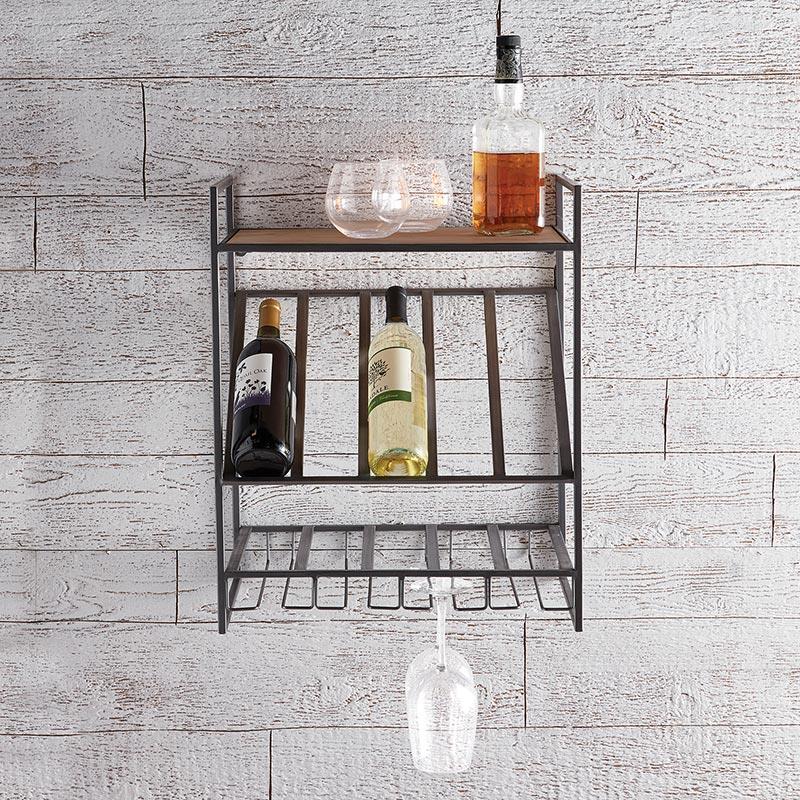 Wall hanging Wine Shelf Rack - Black Brown