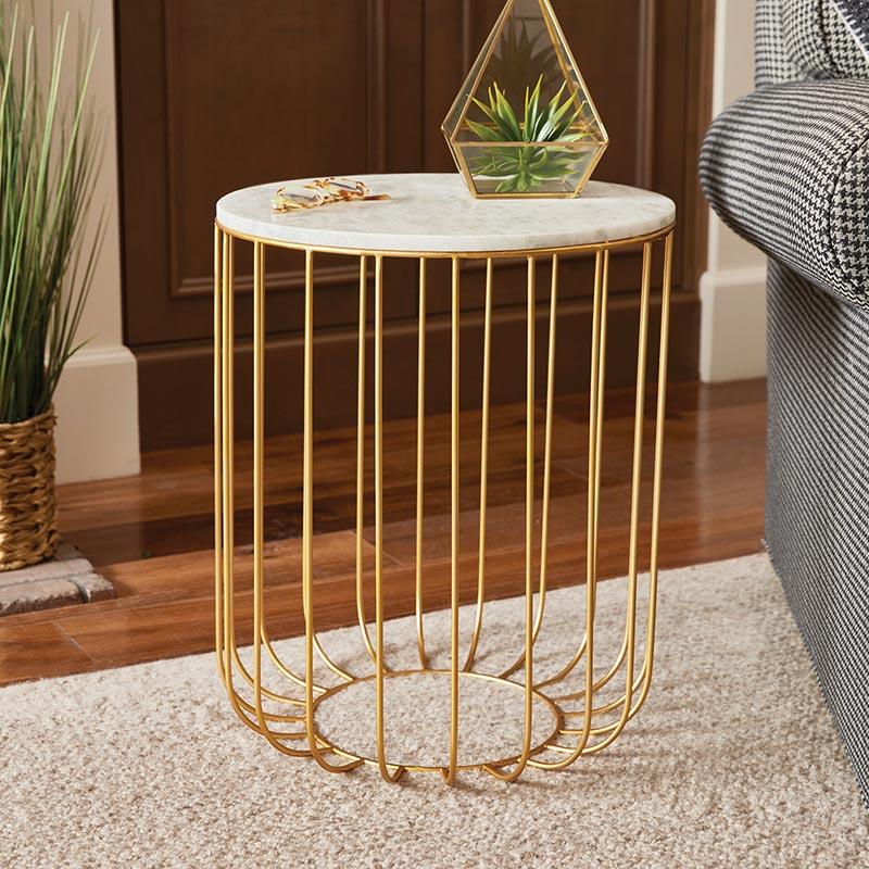 Marble Top Basket Table - Gold
