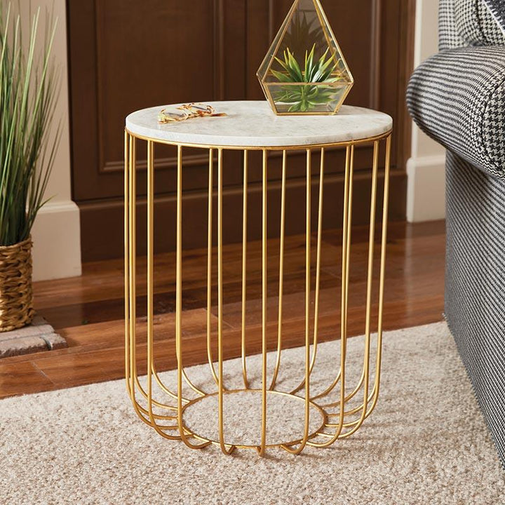 Marble Top Basket Table - Gold