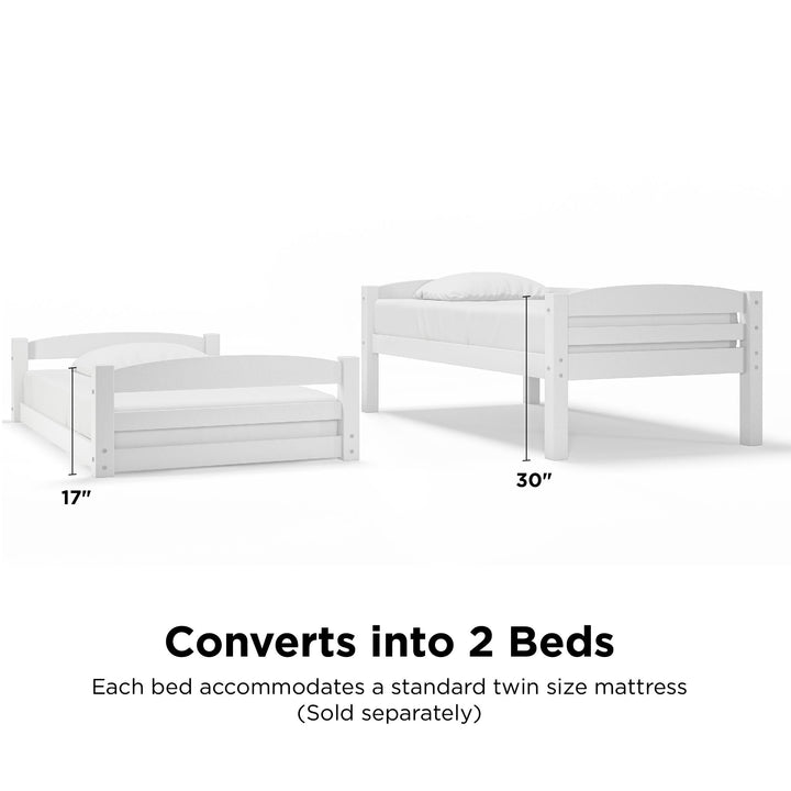 Sierra Twin over Twin Wood Bunk Bed, Converts into 2 Twin Beds - White - Twin-Over-Twin
