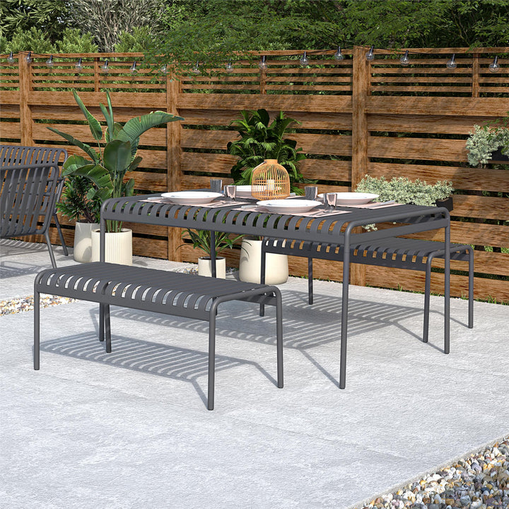 Poolside Gossip Ola All-Steel Table and Bench Set - Charcoal