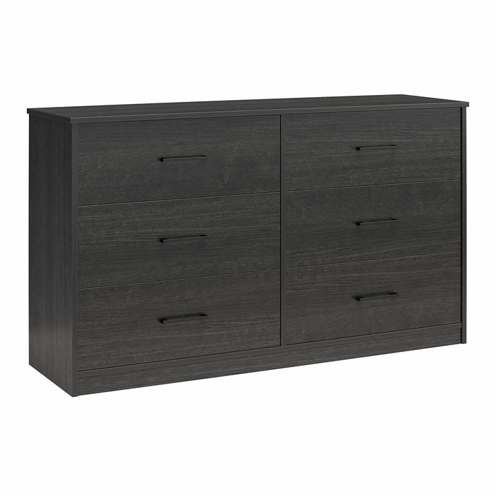 Easy Build Pearce Wide 6 Drawer Dresser with Interlocking SwitchLock™ System - Black Oak - 6 Drawer