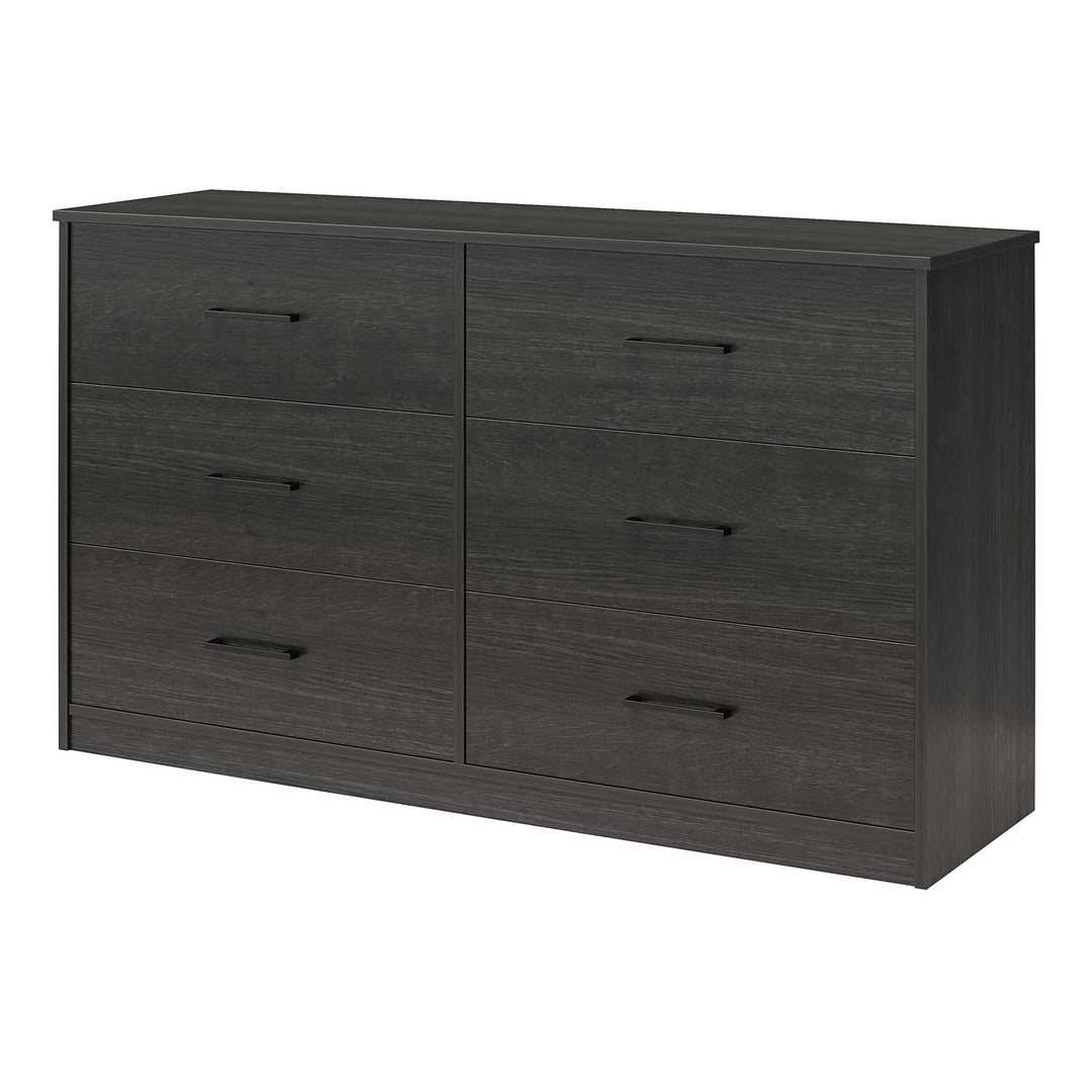 Easy Build Pearce Wide 6 Drawer Dresser with Interlocking SwitchLock™ System - Black Oak - 6 Drawer