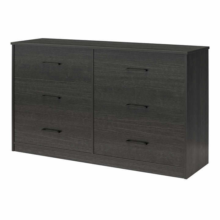 Easy Build Pearce Wide 6 Drawer Dresser with Interlocking SwitchLock™ System - Black Oak - 6 Drawer
