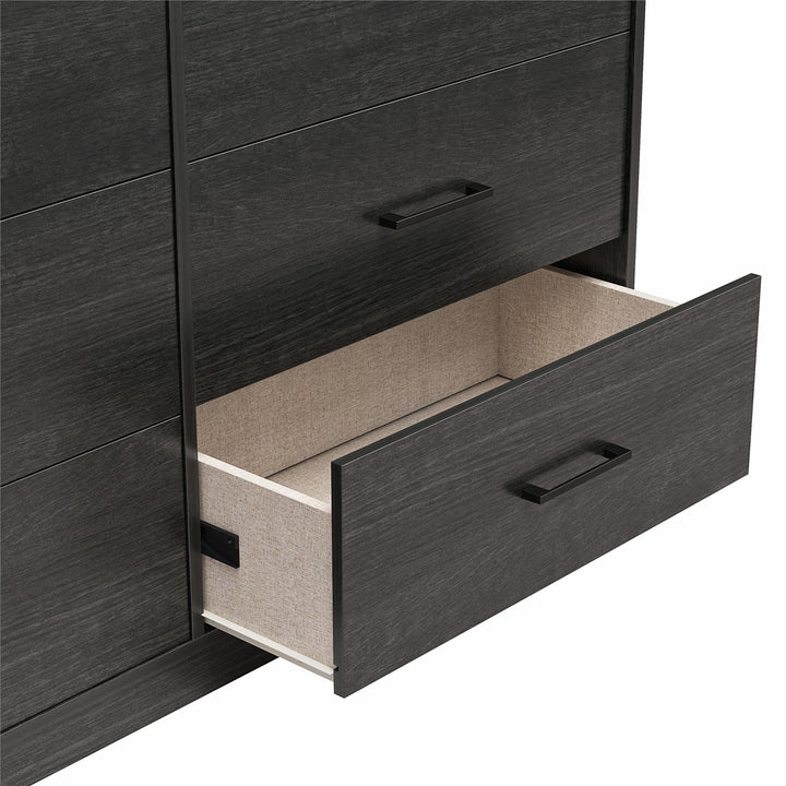 Easy Build Pearce Wide 6 Drawer Dresser with Interlocking SwitchLock™ System - Black Oak - 6 Drawer