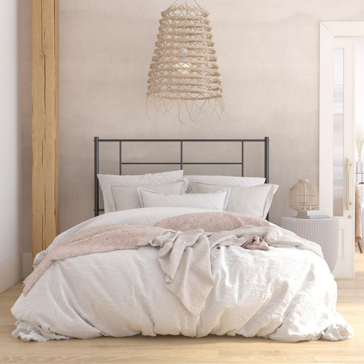 Praxis Geometric Accented Metal Headboard with Classic Matte Finish - Black - Full/Queen