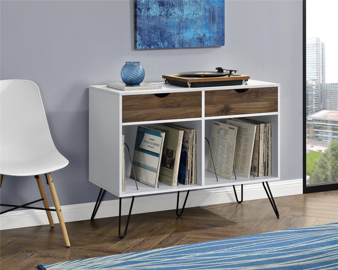 Concord Turntable Stand with Drawers - Dark Walnut/White