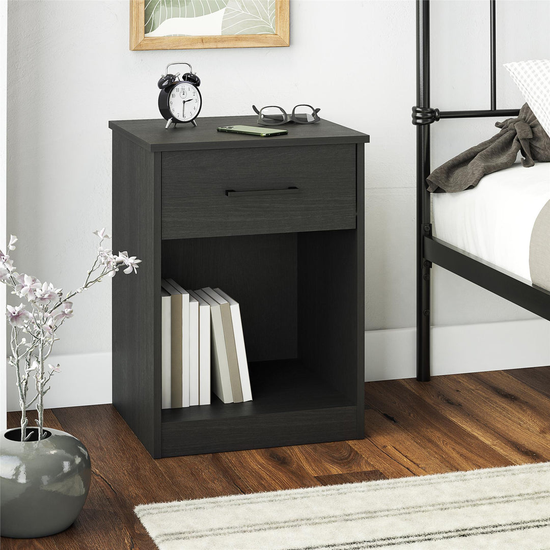 Easy Build Pearce Nightstand with Drawer with Interlocking SwitchLock™ System - Black Oak