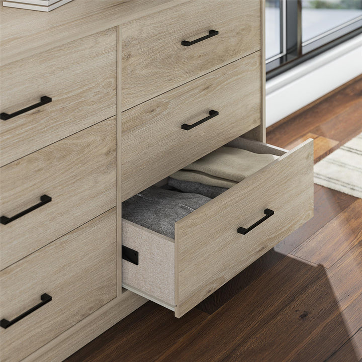 Easy Build Pearce Wide 6 Drawer Dresser with Interlocking SwitchLock™ System - Blonde Oak - 6 Drawer
