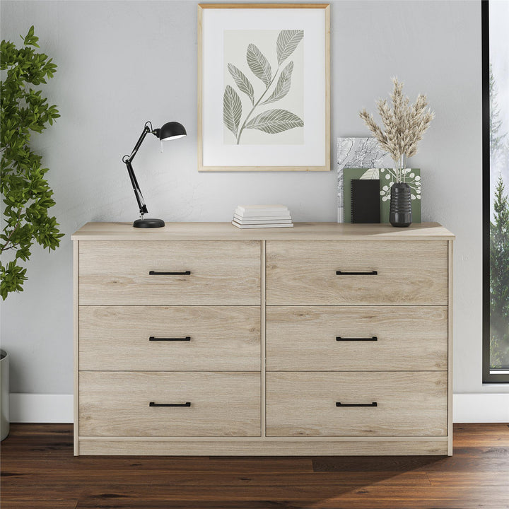 Easy Build Pearce Wide 6 Drawer Dresser with Interlocking SwitchLock™ System - Blonde Oak - 6 Drawer