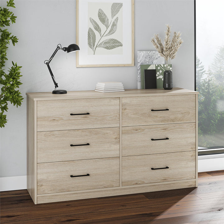 Easy Build Pearce Wide 6 Drawer Dresser with Interlocking SwitchLock™ System - Blonde Oak - 6 Drawer