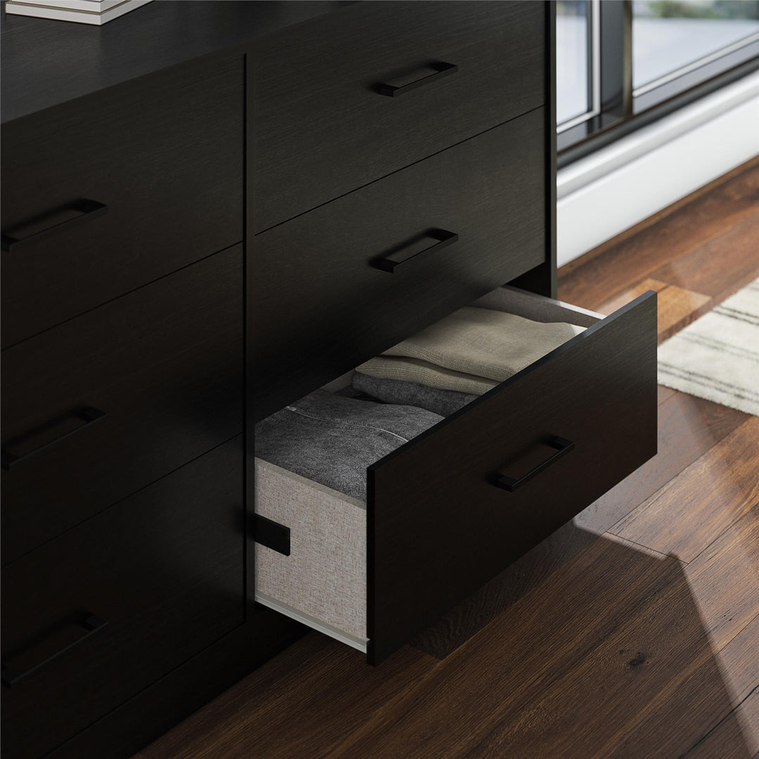 Easy Build Pearce Wide 6 Drawer Dresser with Interlocking SwitchLock™ System - Black Oak - 6 Drawer