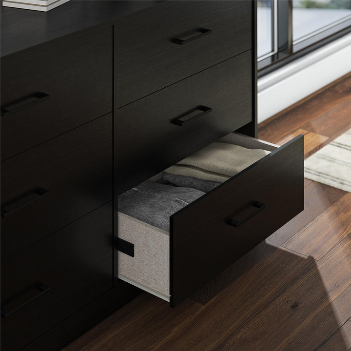 Easy Build Pearce Wide 6 Drawer Dresser with Interlocking SwitchLock™ System - Black Oak - 6 Drawer
