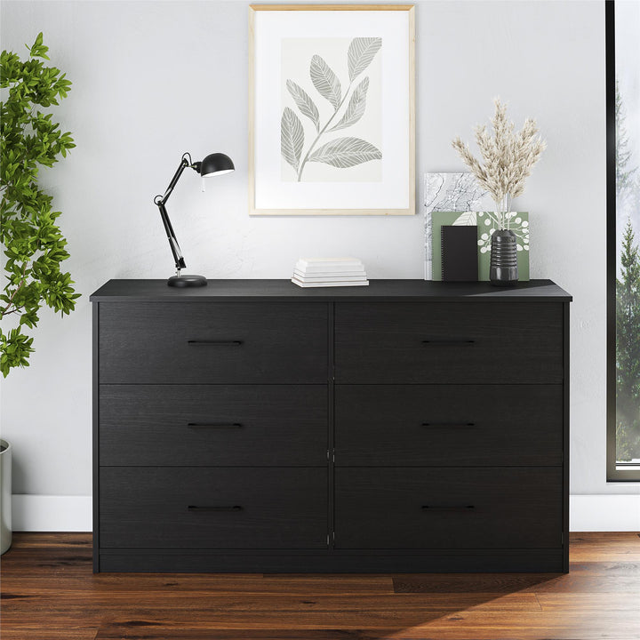 Easy Build Pearce Wide 6 Drawer Dresser with Interlocking SwitchLock™ System - Black Oak - 6 Drawer