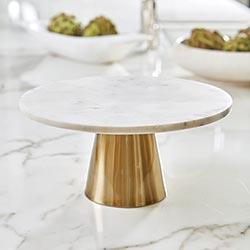 Brass and Marble Cake Stand - White marble