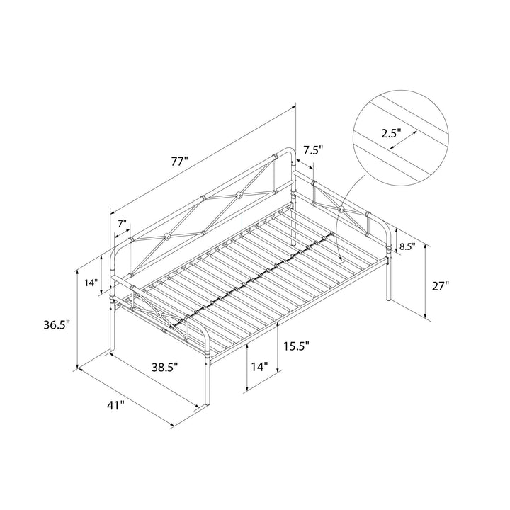 Allysa Metal Daybed with Steel Frame - White - Twin