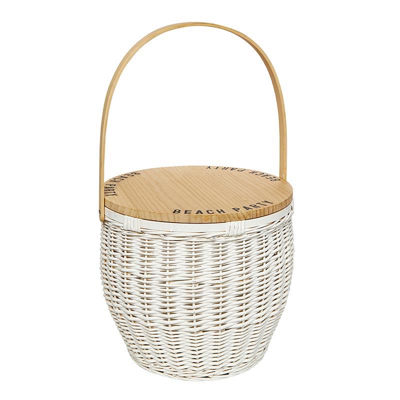 Picnic Basket with Beach Party Text - Aspen White