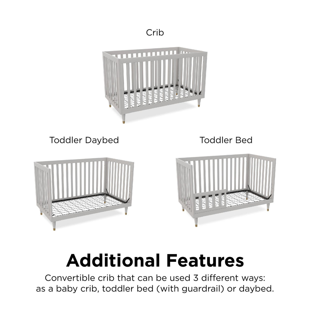 Rowan Valley Flint 3 in 1 Crib with Adjustable Heights - Sharkey Grey