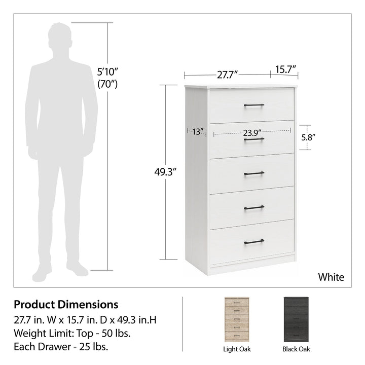 BrEZ Build Pearce Tall 5 Drawer Dresser - Black Oak - 5 Drawer