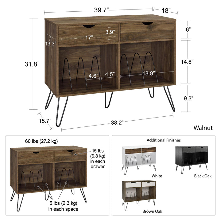 Concord Turntable Stand with Drawers - Black Oak